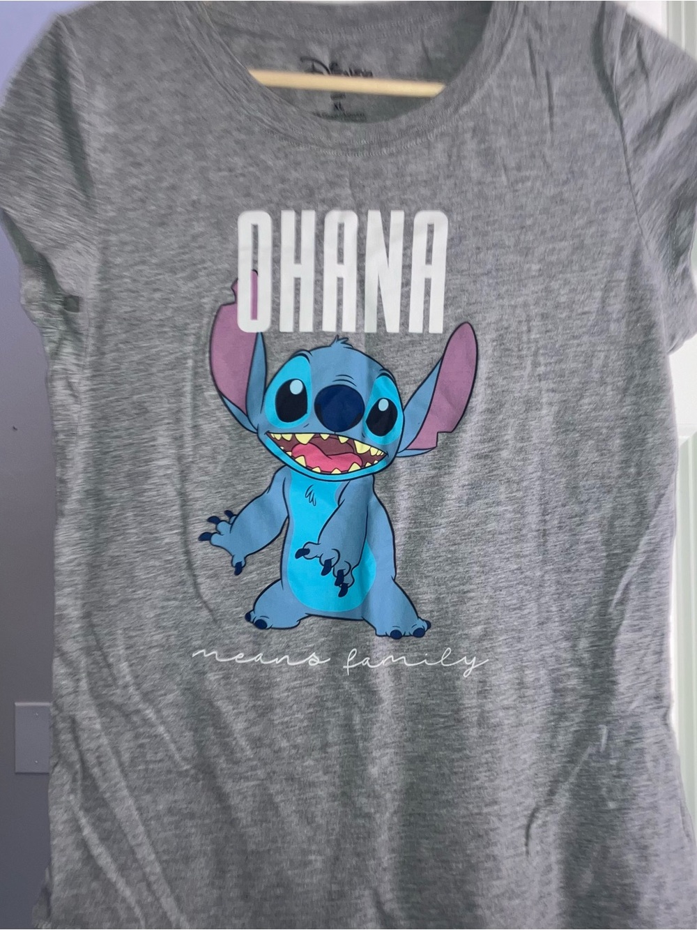 Disney Gray Kids Tee with Blue & Purple Stitch Ohana Graphic